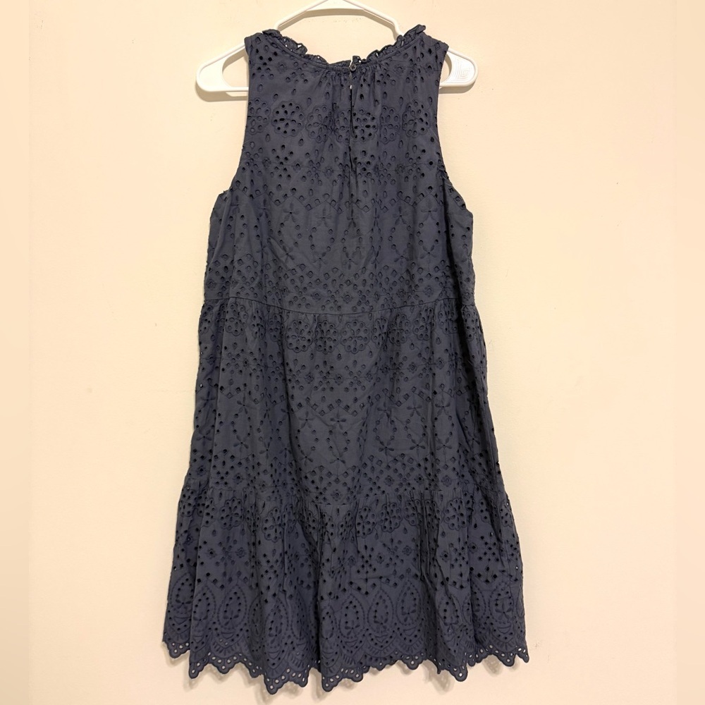 2/$30 LOFT Navy Blue Eyelet Sleeveless Tiered Dress Size L - Picture 8 of 8